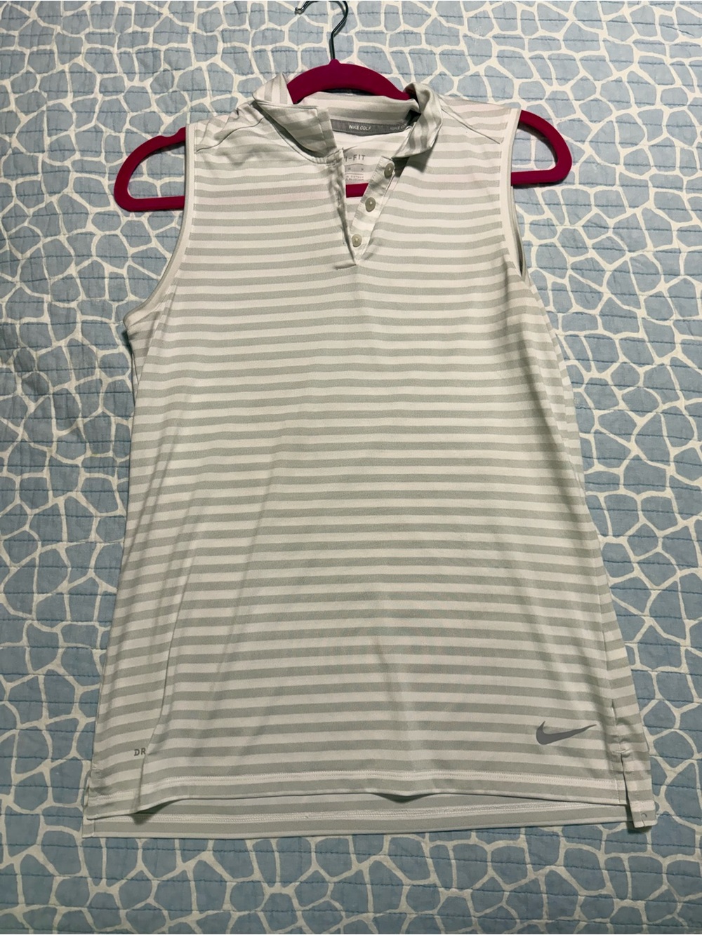 Women’s Nike Golf Sleeveless Striped Polo Tank - Light Grey & White Size Medium